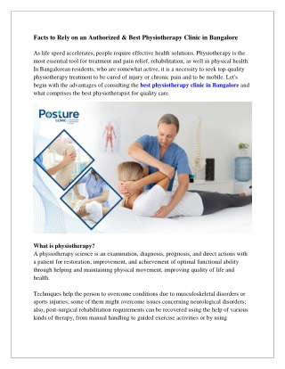 Facts to Rely on an Authorized & Best Physiotherapy Clinic in Bangalore