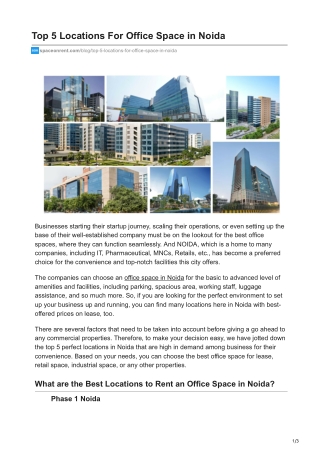 Top 5 Locations For Office Space in Noida