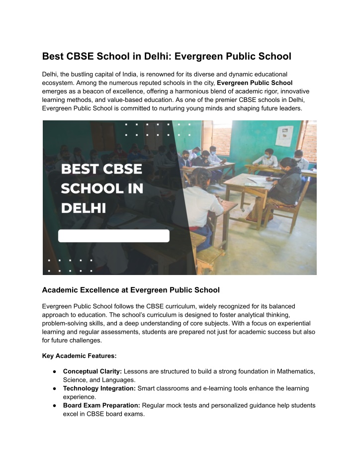 best cbse school in delhi evergreen public school