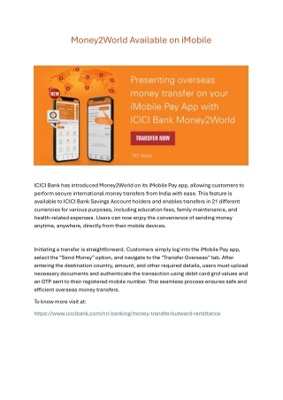 ICICI Bank iMobile Pay: Easy International Transfers Anytime