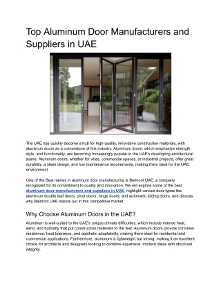 Top Aluminium Door Manufacturers and Suppliers in UAE