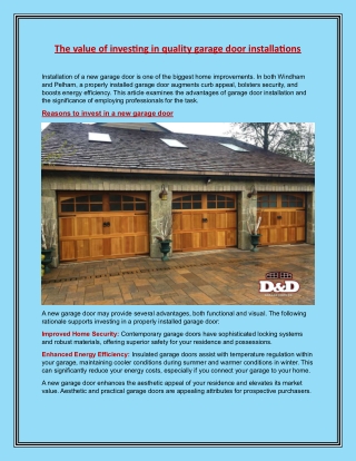 The value of investing in quality garage door installations