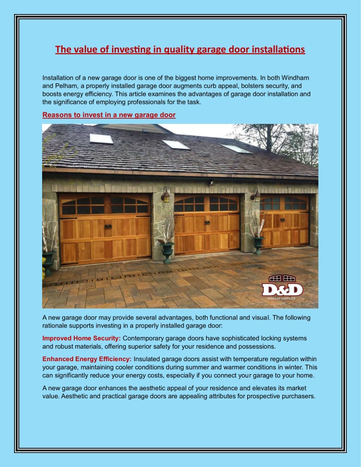 the value of investing in quality garage door