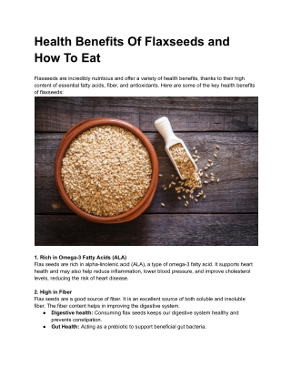 Health Benefits Of Flaxseeds and How To Eat