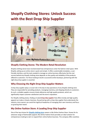 Shopify Clothing Stores Unlock Success with the Best Drop Ship Supplier