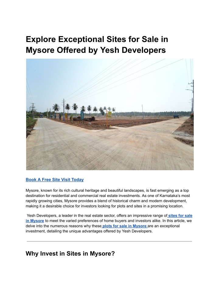 explore exceptional sites for sale in mysore