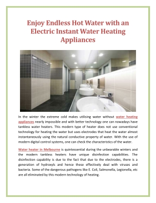 Enjoy Endless Hot Water with an Electric Instant Water Heating Appliances