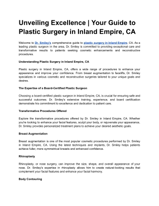 Unveiling Excellence | Your Guide to Plastic Surgery in Inland Empire, CA