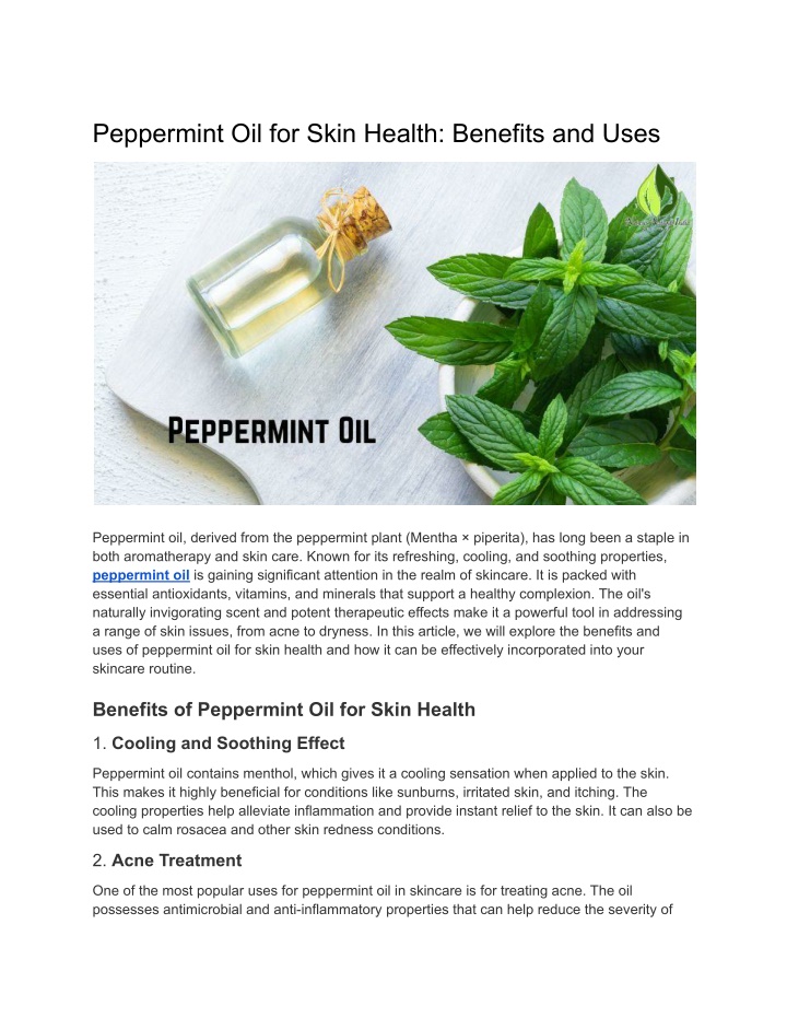 peppermint oil for skin health benefits and uses