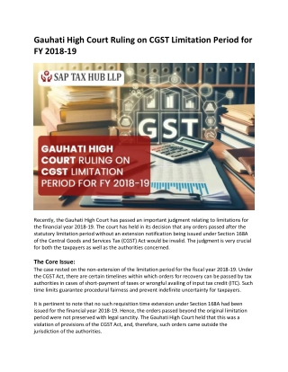 Gauhati High Court Ruling on CGST Limitation Period for FY 2018