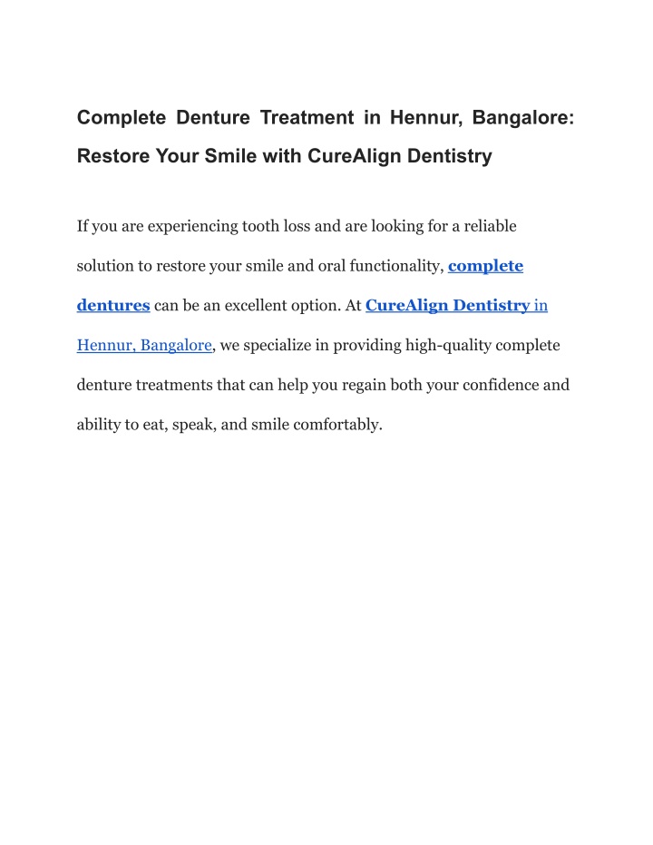 complete denture treatment in hennur bangalore