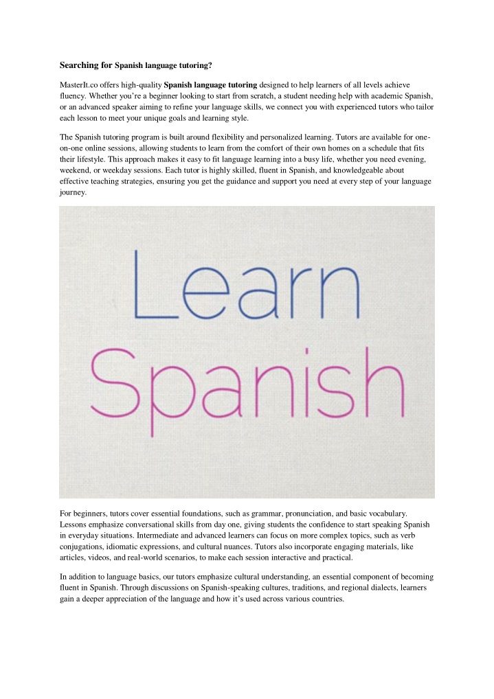 searching for spanish language tutoring