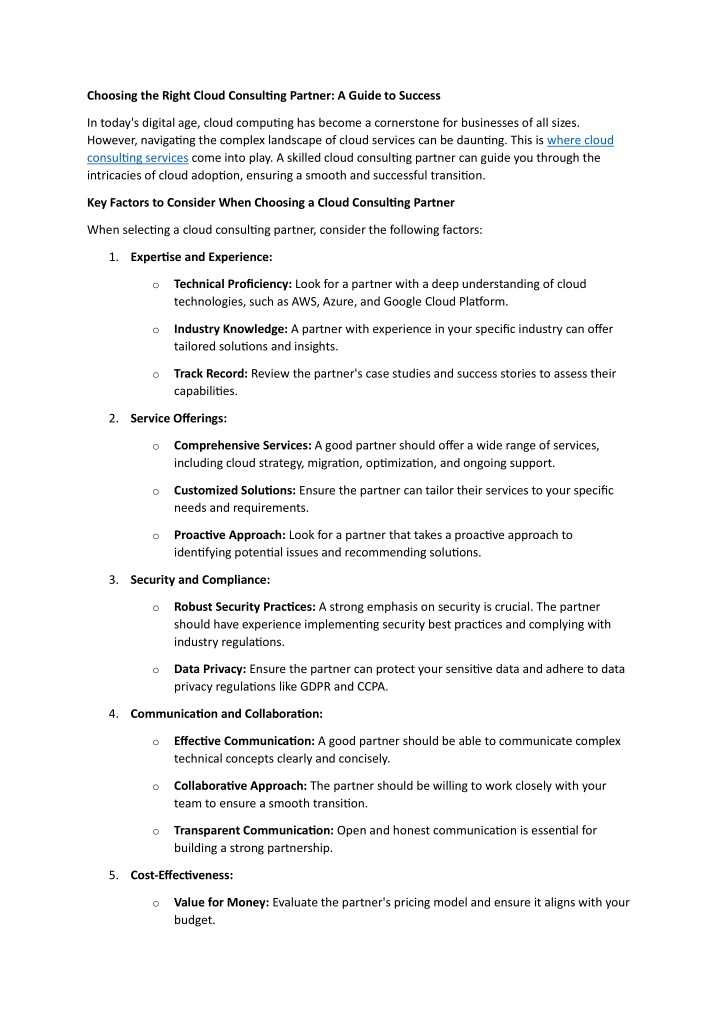 choosing the right cloud consulting partner