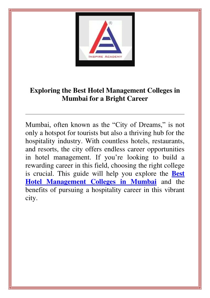 exploring the best hotel management colleges