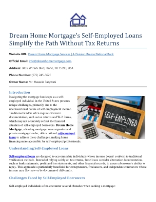 Dream Home Mortgage's Self-Employed Loans Simplify the Path Without Tax Returns