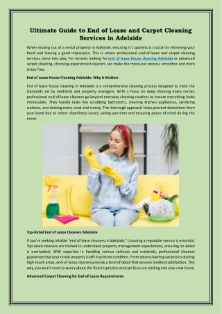 Ultimate Guide to End of Lease and Carpet Cleaning Services in Adelaide