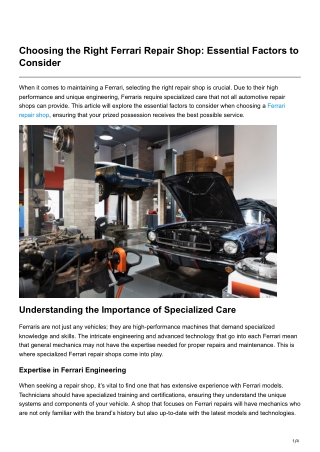 Choosing the Right Ferrari Repair Shop Essential Factors to Consider