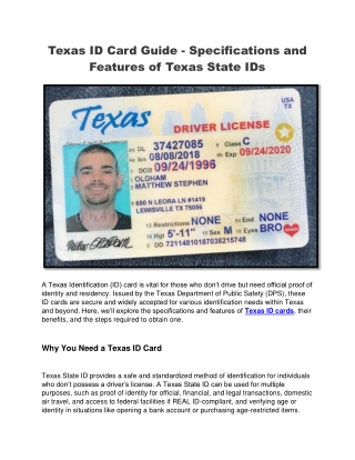 Texas ID Card Guide - Specifications and Features of Texas State IDs