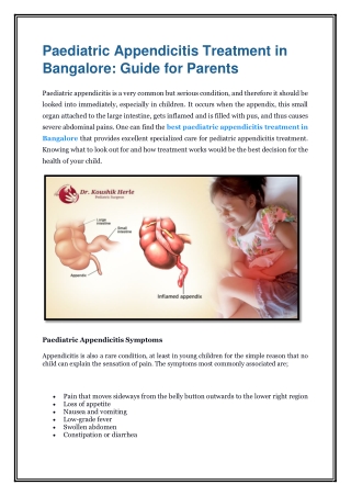 Paediatric Appendicitis Treatment in Bangalore Guide for Parents