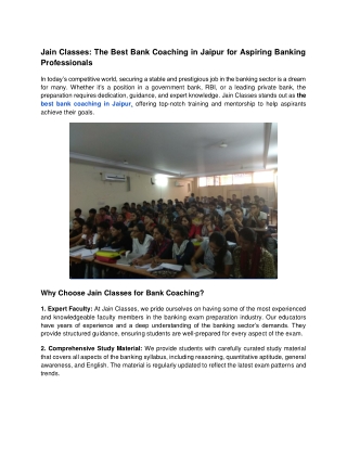 Jain Classes_ The Best Bank Coaching in Jaipur for Aspiring Banking Professionals