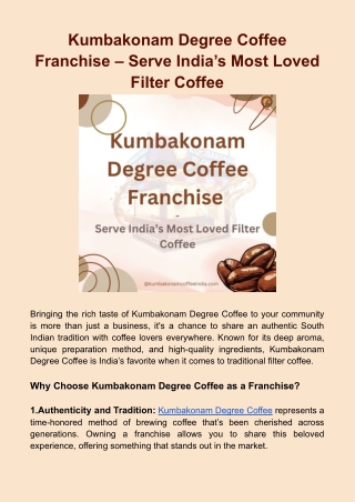 Kumbakonam Degree Coffee Franchise – Serve India’s Most Loved Filter Coffee