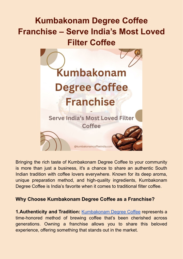 kumbakonam degree coffee franchise serve india