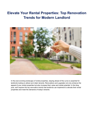 Top Renovation Trends for Modern Landlords