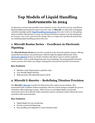 Top Models of Liquid Handling Instruments in 2024