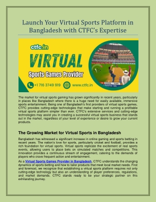 CTFC - Leading Virtual Sports Games Provider in Bangladesh