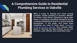 Residential Plumbing Services Oakville