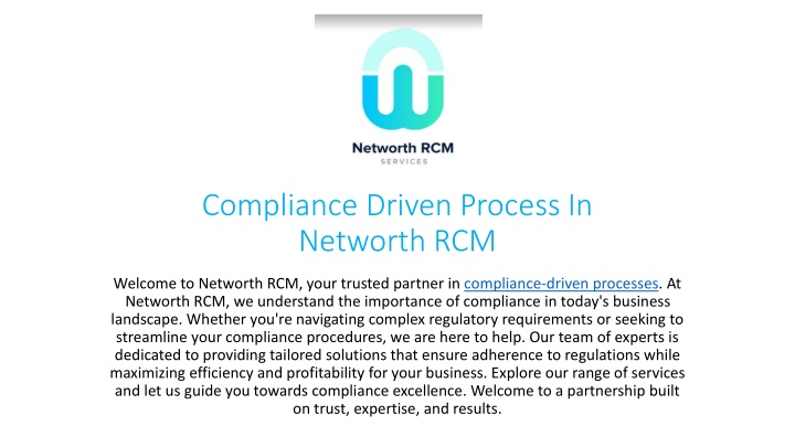 compliance driven process in networth rcm