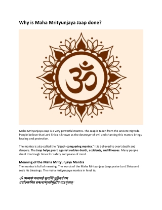 Why is Maha Mrityunjaya Jaap done