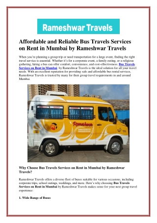 Affordable and Reliable Bus Travels Services on Rent in Mumbai by Rameshwar Trav