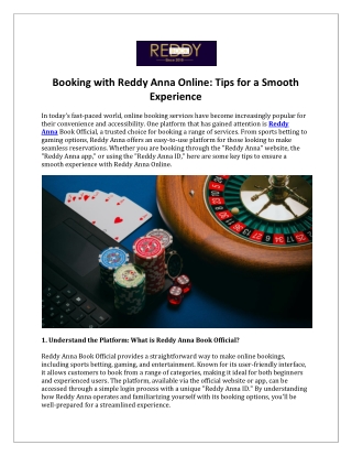 Booking with Reddy Anna Online- Tips for a Smooth Experience