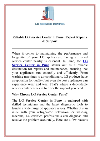 Reliable LG Service Center in Pune Expert Repairs & Support