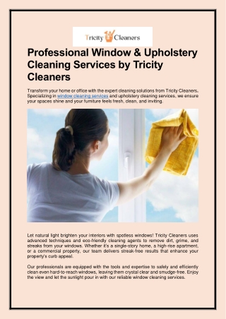 Professional Window & Upholstery Cleaning Services by Tricity Cleaners