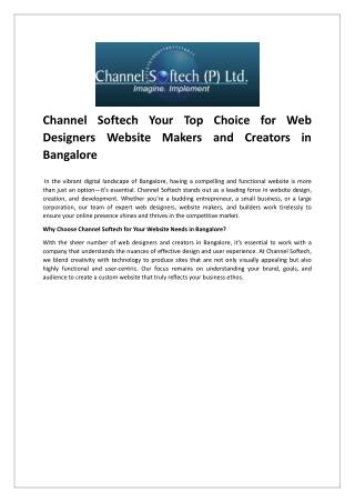 Channel Softech Your Top Choice for Web Designers Website Makers and Creators in Bangalore