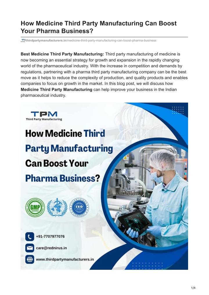 how medicine third party manufacturing can boost