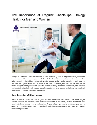 The Importance of Regular Check-Ups: Urology Health for Men and Women