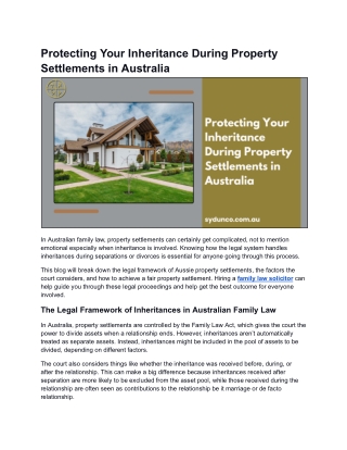 Protecting Your Inheritance During Property Settlements in Australia