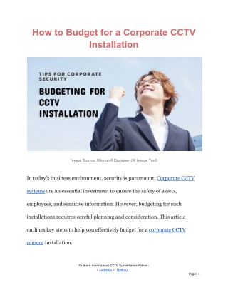 How to Budget for a Corporate CCTV Installation