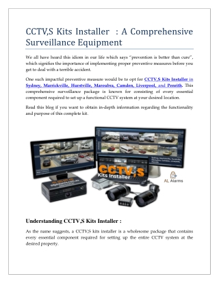 CCTV,S Kits Installer  : A Comprehensive Surveillance Equipment