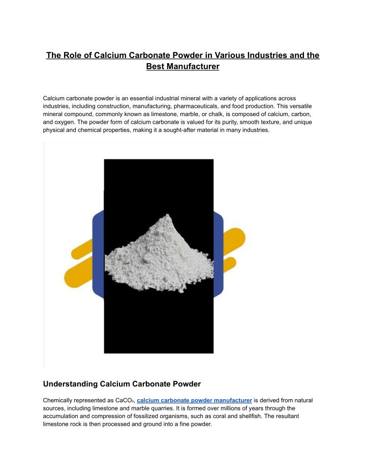 the role of calcium carbonate powder in various