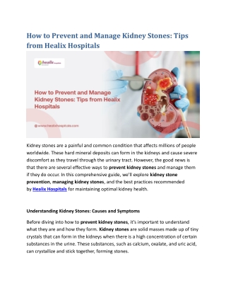 How to Prevent and Manage Kidney Stones: Tips from Healix Hospitals