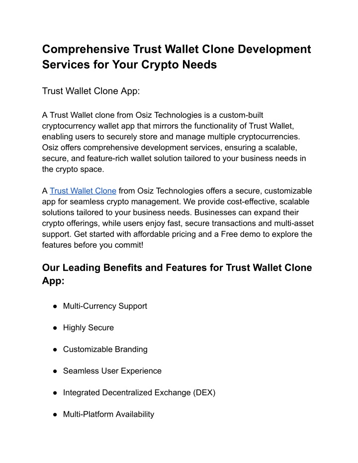 comprehensive trust wallet clone development