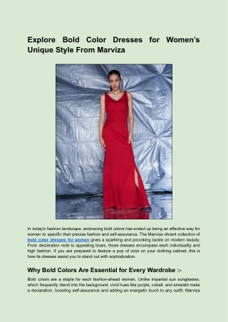 Explore Bold Color Dresses for Women’s Unique Style From Marviza