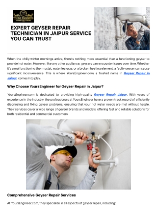 expert geyser repair technician in jaipur service