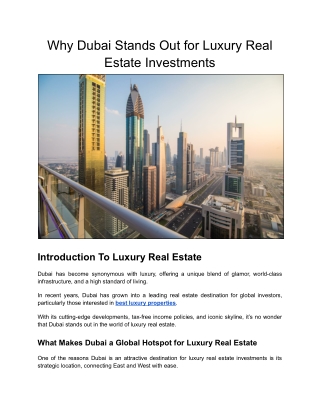 Why Dubai Stands Out for Luxury Real Estate Investments