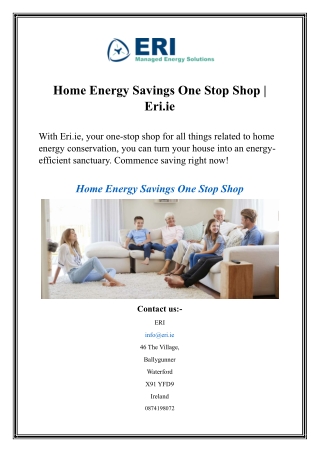 Home Energy Savings One Stop Shop  Eri.ie