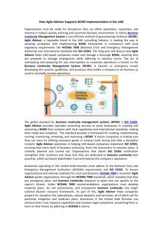 how agile advisor supports bcms implementation